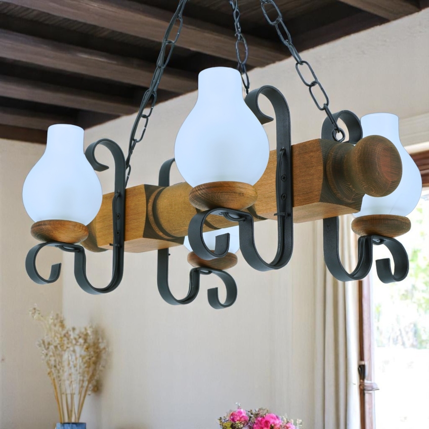 Brilagi - Lámpara colgante con cadena RUSTIC 4xE14/40W/230V haya