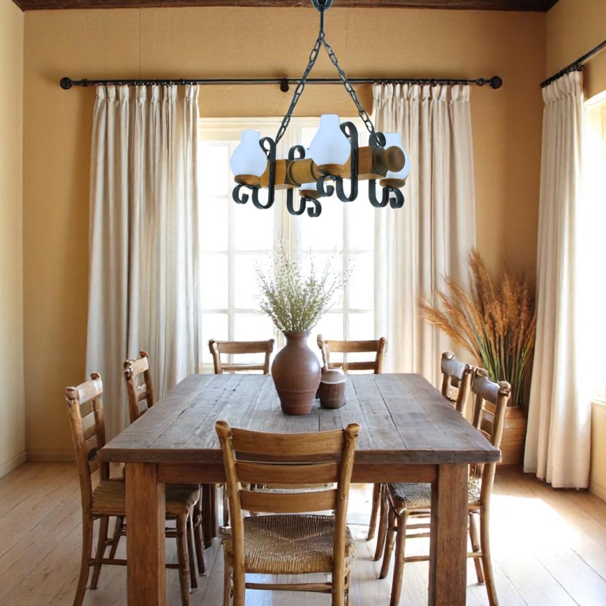 Brilagi - Lámpara colgante con cadena RUSTIC 4xE14/40W/230V haya