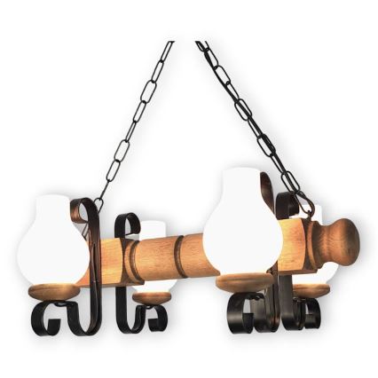 Brilagi - Lámpara colgante con cadena RUSTIC 4xE14/40W/230V haya