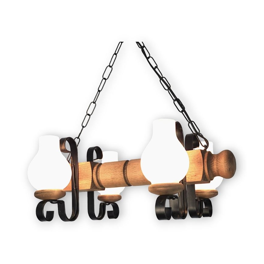 Brilagi - Lámpara colgante con cadena RUSTIC 4xE14/40W/230V haya