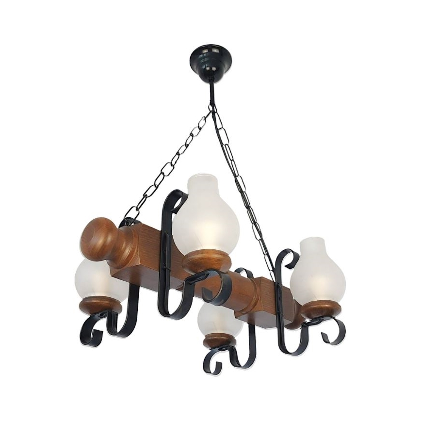 Brilagi - Lámpara colgante con cadena RUSTIC 4xE14/40W/230V haya/nogal