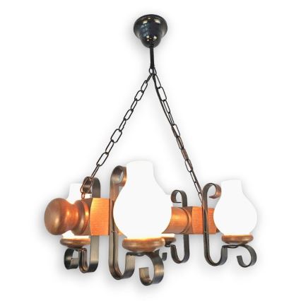 Brilagi - Lámpara colgante con cadena RUSTIC 4xE14/40W/230V haya/nogal