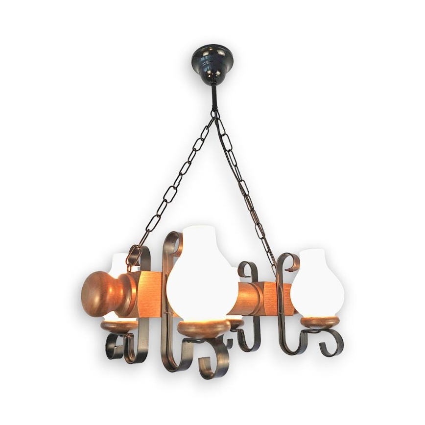 Brilagi - Lámpara colgante con cadena RUSTIC 4xE14/40W/230V haya/nogal