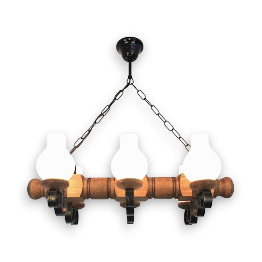 Brilagi - Lámpara colgante con cadena RUSTIC 6xE14/40W/230V haya
