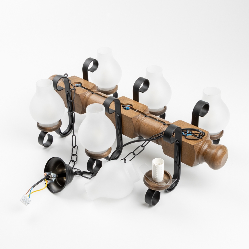 Brilagi - Lámpara colgante con cadena RUSTIC 6xE14/40W/230V haya/nogal