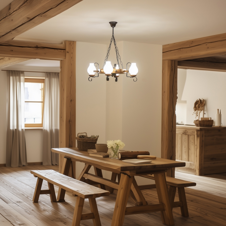 Brilagi - Lámpara colgante con cadena TIMONA 4xE14/40W/230V Ø 50 cm haya