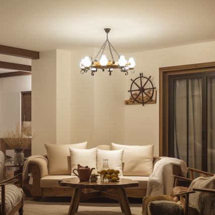 Brilagi - Lámpara colgante con cadena TIMONA 8xE14/40W/230V Ø 70 cm haya