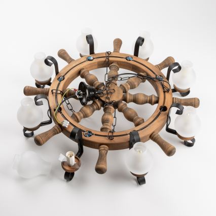 Brilagi - Lámpara colgante con cadena TIMONA 8xE14/40W/230V Ø 70 cm haya