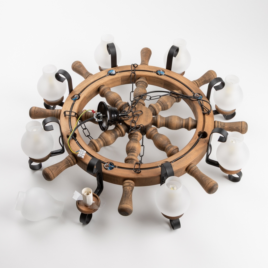 Brilagi - Lámpara colgante con cadena TIMONA 8xE14/40W/230V Ø 70 cm haya