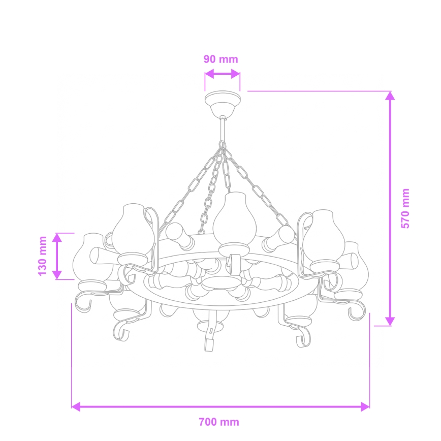 Brilagi - Lámpara colgante con cadena TIMONA 8xE14/40W/230V Ø 70 cm haya