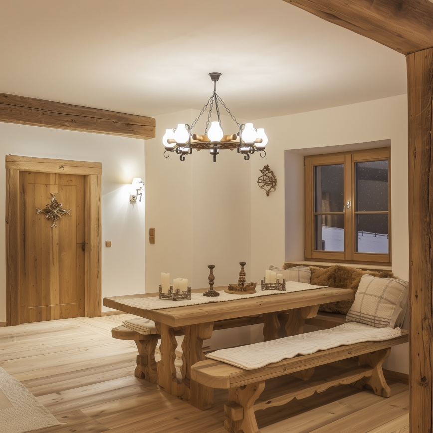 Brilagi - Lámpara colgante con cadena TIMONA 8xE14/40W/230V Ø 70 cm haya/nogal