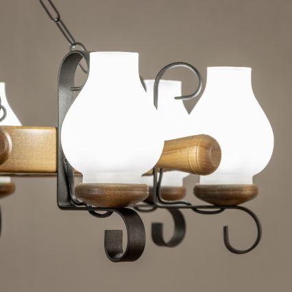 Brilagi - Lámpara colgante con cadena TIMONA 8xE14/40W/230V Ø 70 cm haya/nogal