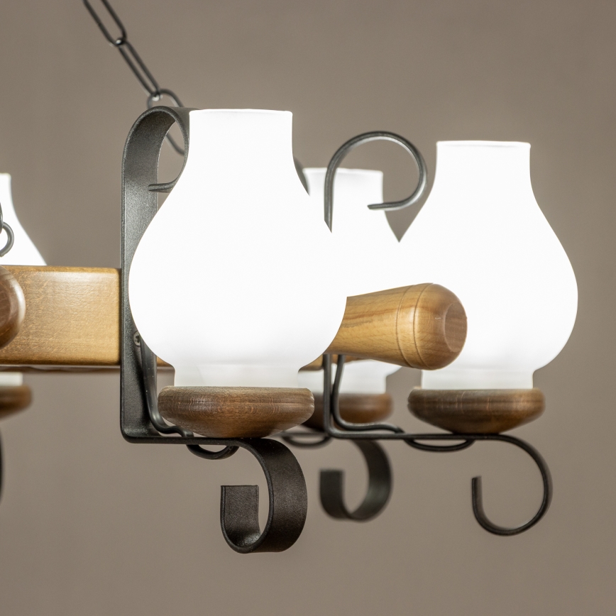 Brilagi - Lámpara colgante con cadena TIMONA 8xE14/40W/230V Ø 70 cm haya/nogal