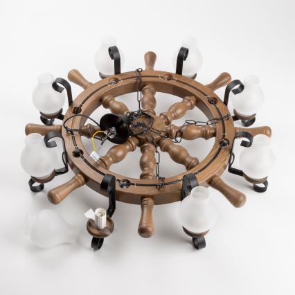 Brilagi - Lámpara colgante con cadena TIMONA 8xE14/40W/230V Ø 70 cm haya/nogal