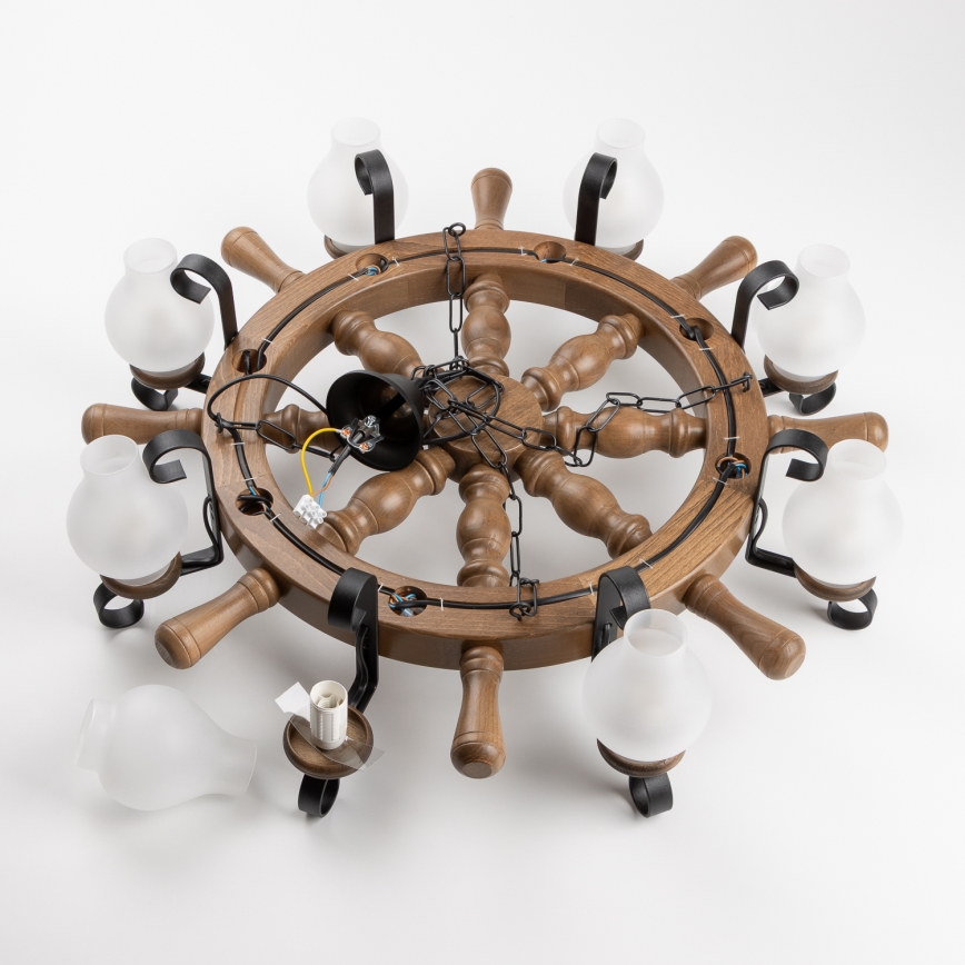 Brilagi - Lámpara colgante con cadena TIMONA 8xE14/40W/230V Ø 70 cm haya/nogal