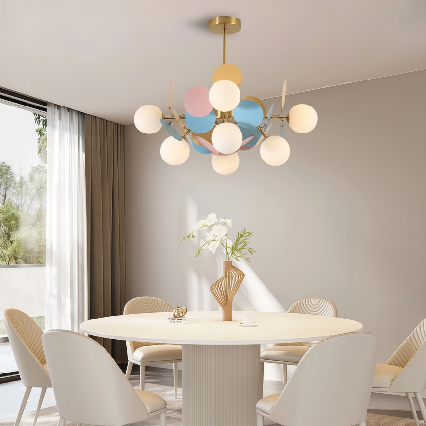 Brilagi - Lámpara colgante con varilla BALMO 8xG9/9W/230V Ø 60 cm dorado/azul/rosa