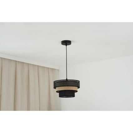 Brilagi - Lámpara colgante con cable DAKOTA LUNETA 1xE27/15W/230V diámetro 25 cm negro/rattán