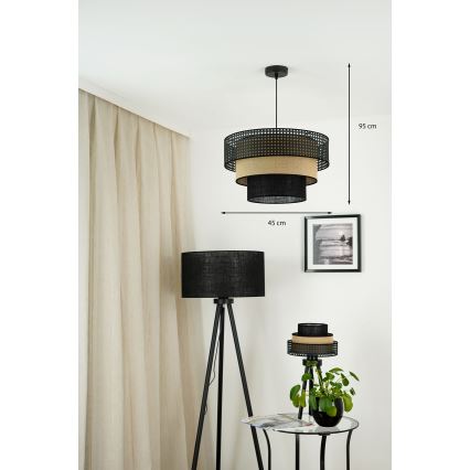 Brilagi - Lámpara colgante con cable DAKOTA LUNETA 1xE27/15W/230V diámetro 45 cm negro/rattán