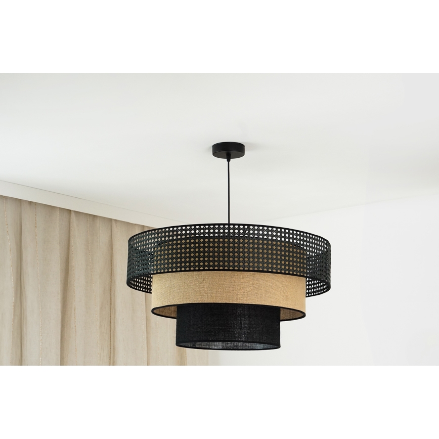 Brilagi - Lámpara colgante con cable DAKOTA LUNETA 1xE27/15W/230V diámetro 60 cm negro/rattan