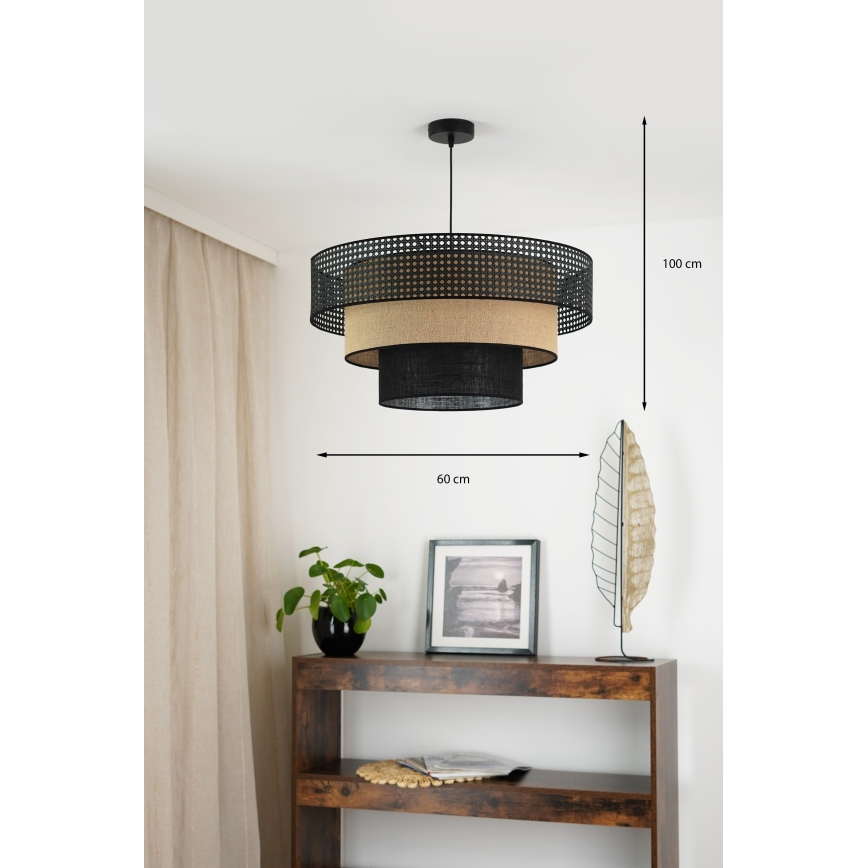 Brilagi - Lámpara colgante con cable DAKOTA LUNETA 1xE27/15W/230V diámetro 60 cm negro/rattan