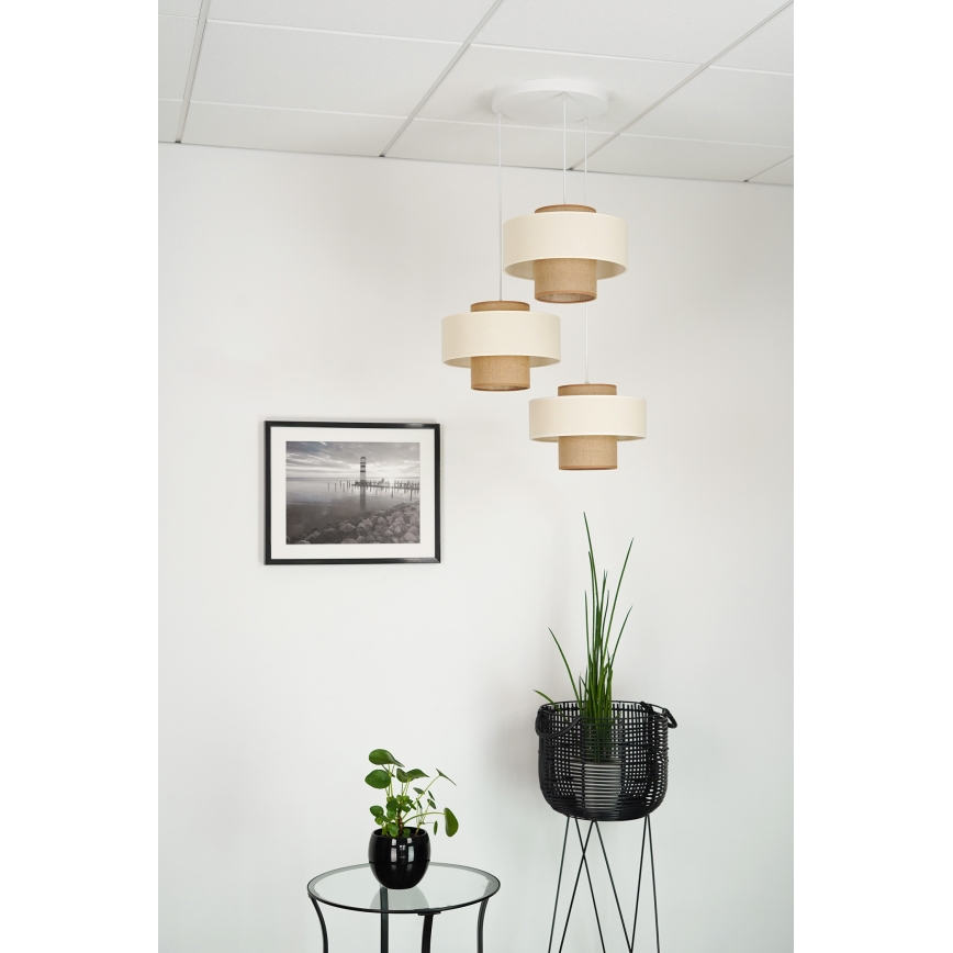 Brilagi - Lámpara colgante con cable DALLAS 3xE27/15W/230V marrón/crema/blanco