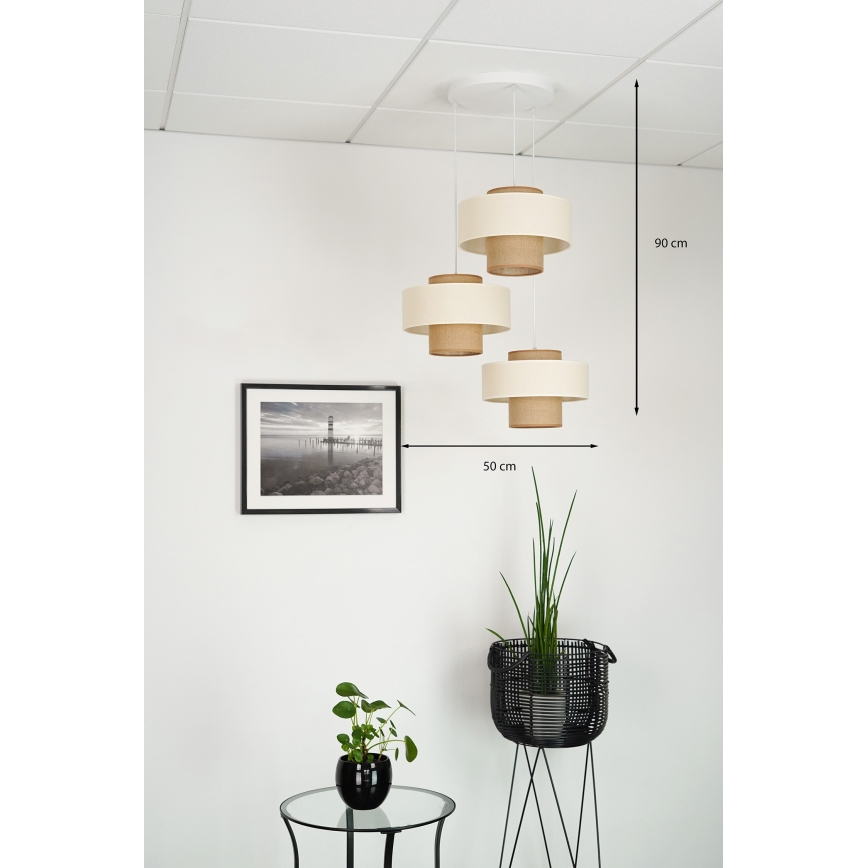 Brilagi - Lámpara colgante con cable DALLAS 3xE27/15W/230V marrón/crema/blanco