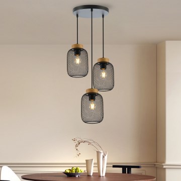 Brilagi - Lámpara colgante de cable BASKLITE 3xE27/15W/230V madera de caucho/negro