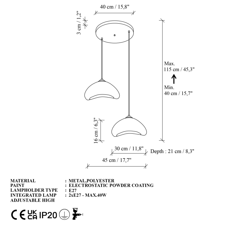 Brilagi - Lámpara colgante de cable WABI SABI 2xE27/40W/230V Ø 45 cm blanca