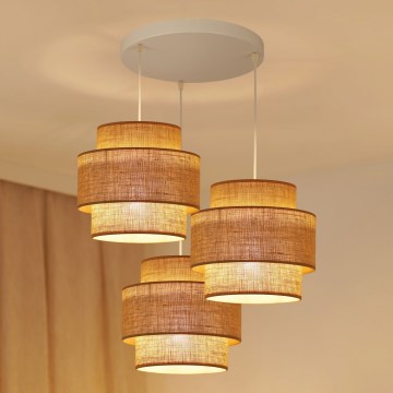 Brilagi - Lámpara colgante en cable SPACE YUTE 3xE27/15W/230V beige/blanco