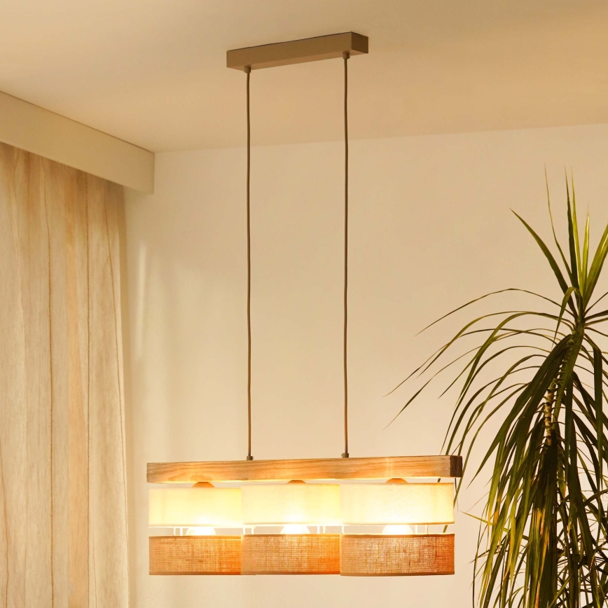 Brilagi - Lámpara colgante FOREST 3xE27/15W/230V pino/beige/color crema