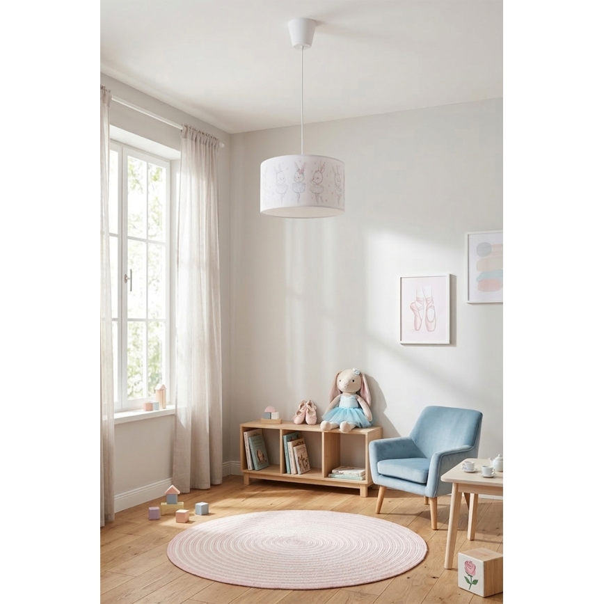 Brilagi - Lámpara colgante infantil LED BOBO 1xE27/10W/230V, diámetro 35 cm, blanca/conejitos