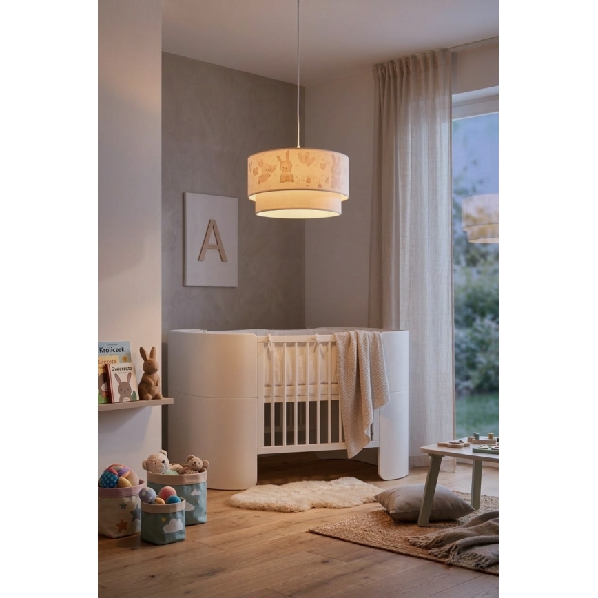 Brilagi - Lámpara colgante infantil LED BOBO 1xE27/10W/230V Ø 35 cm blanco/conejitos