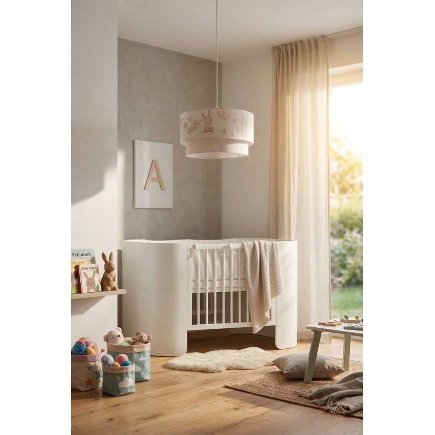 Brilagi - Lámpara colgante infantil LED BOBO 1xE27/10W/230V Ø 35 cm blanco/conejitos