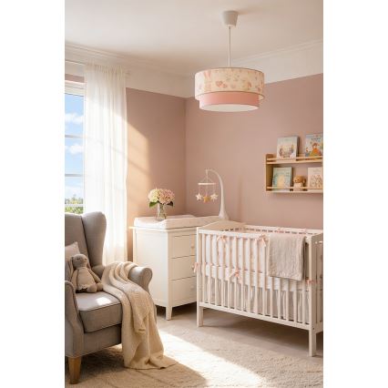 Brilagi - Lámpara LED infantil colgante con cable BOBO 1xE27/10W/230V pr. 40 cm crema/rosa/conejitos