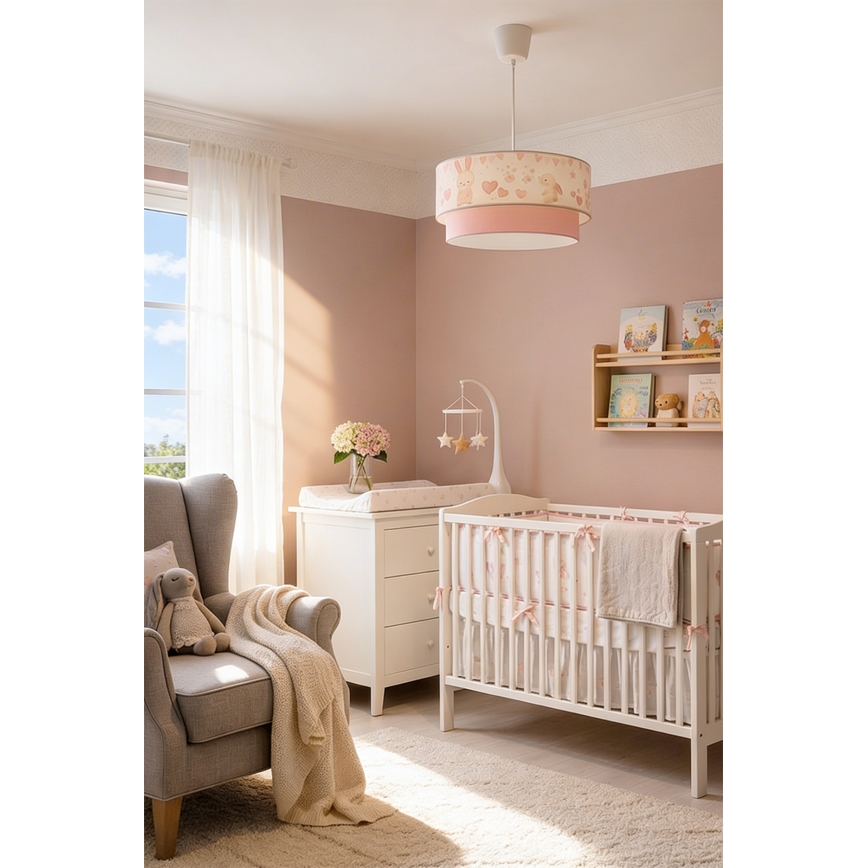 Brilagi - Lámpara LED infantil colgante con cable BOBO 1xE27/10W/230V pr. 40 cm crema/rosa/conejitos
