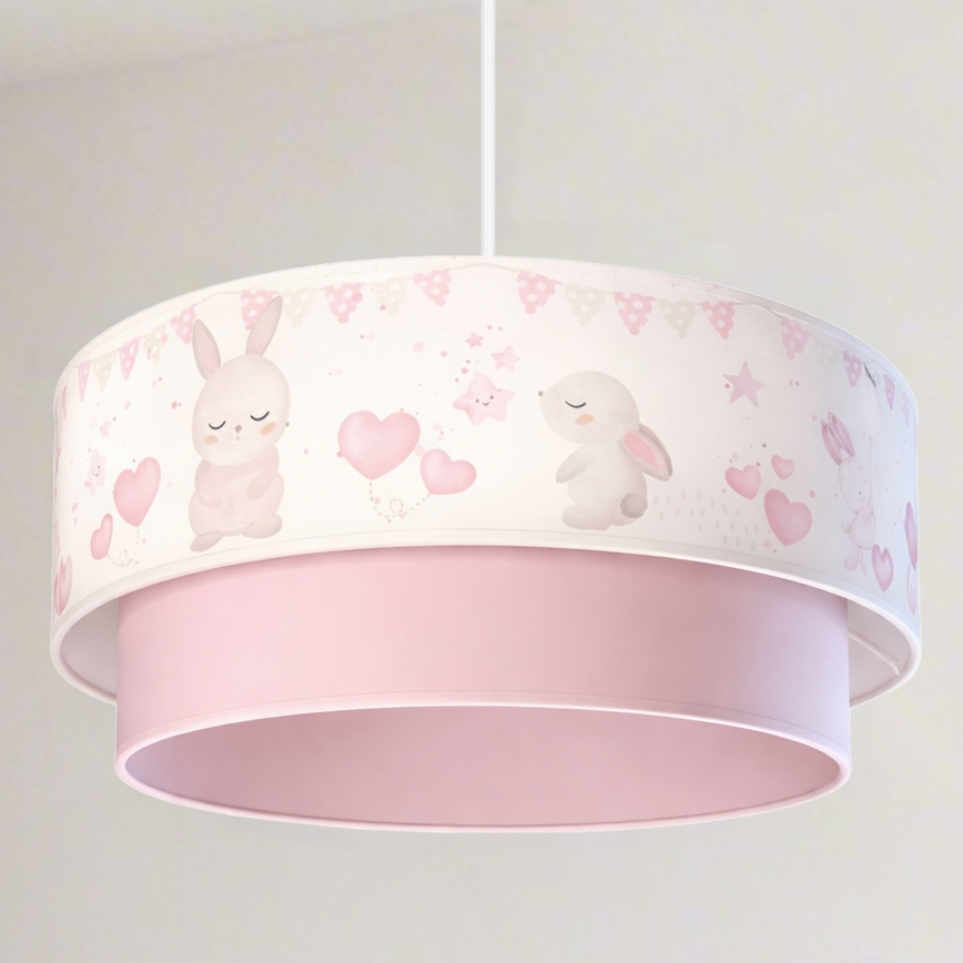 Brilagi - Lámpara LED infantil colgante con cable BOBO 1xE27/10W/230V pr. 40 cm crema/rosa/conejitos