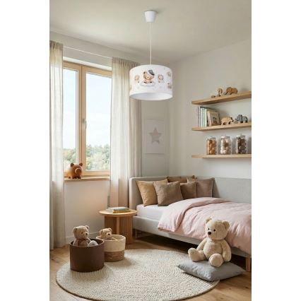 Brilagi - Lámpara colgante infantil LED con cable BOBO 1xE27/10W/230V, Ø 35 cm, blanco/ositos