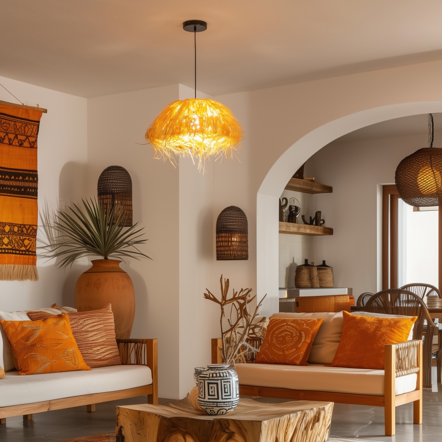 Brilagi - Lámpara colgante LED CERIA BOHO 1xE27/40W/230V Ø 40 cm rafia