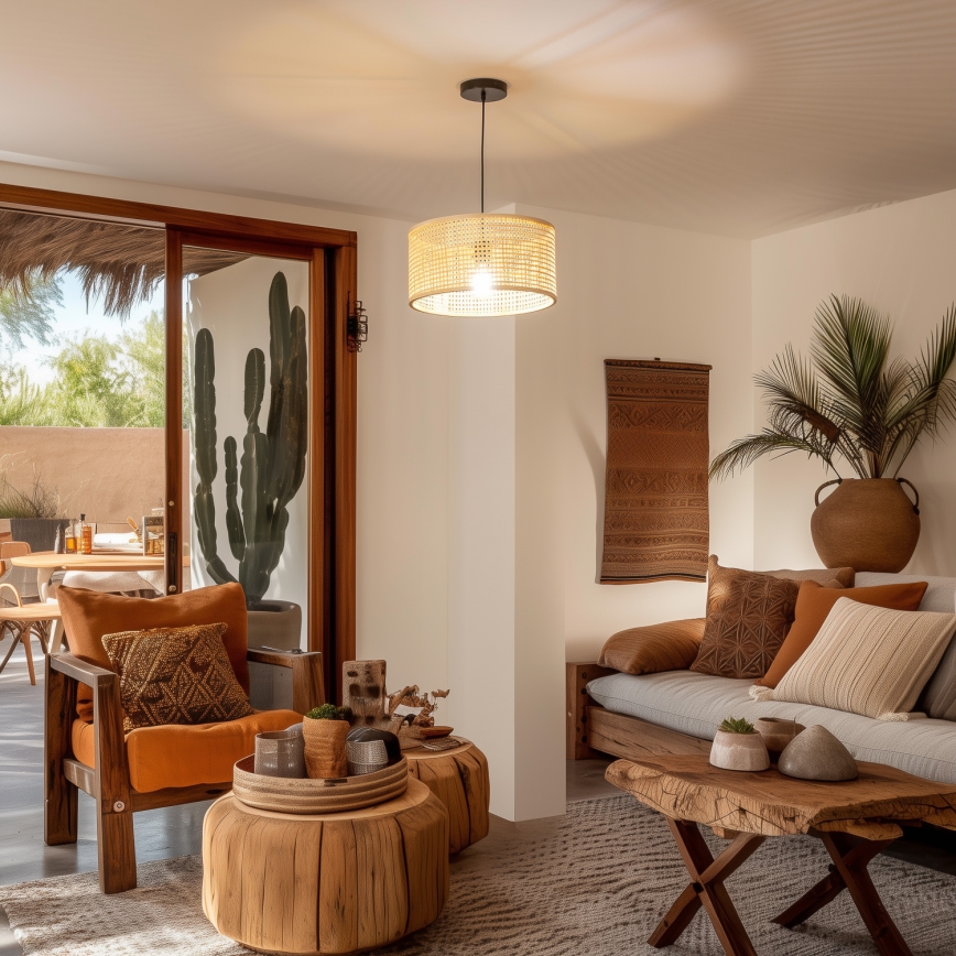 Brilagi - Lámpara colgante LED CERIA BOHO con cable 1xE27/40W/230V, diámetro 25 cm, bambú