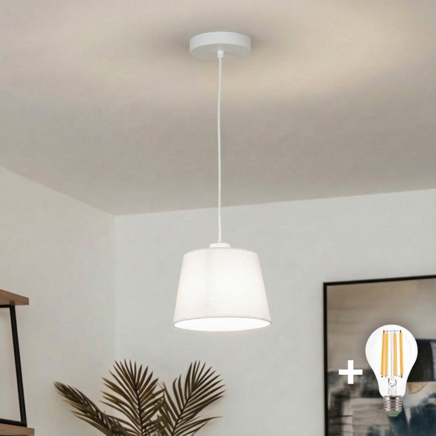 Brilagi - Lámpara colgante LED con cable CERIA 1xE27/40W/230V Ø 20,5 cm blanca