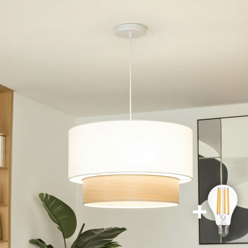 Brilagi - Lámpara colgante LED con cable CERIA 1xE27/40W/230V Ø 50 cm blanca/beige