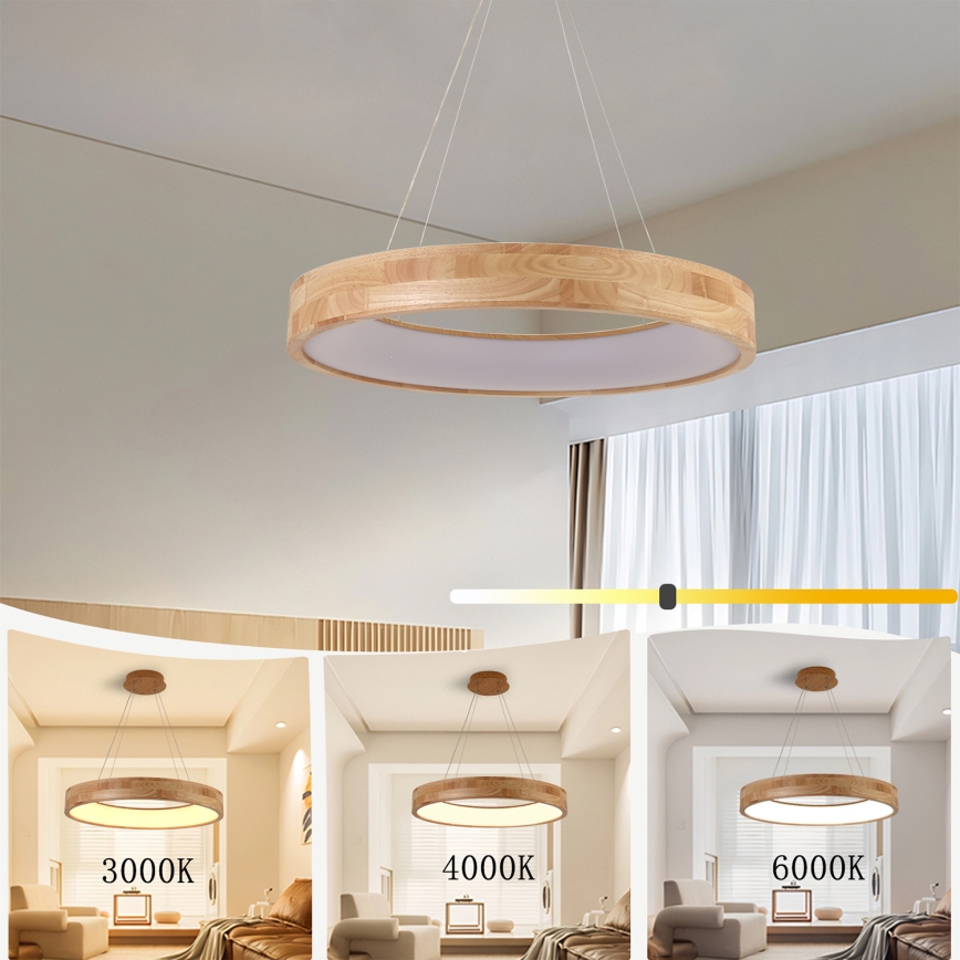 Brilagi - Lámpara colgante LED suspendida por cable FALCON WOOD, 40 W, 230 V, 3000/4000/6000 K, Ø 60 cm, madera