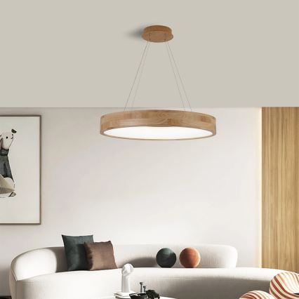 Brilagi - Lámpara colgante LED suspendida por cable FALCON WOOD, 40 W, 230 V, 3000/4000/6000 K, Ø 60 cm, madera