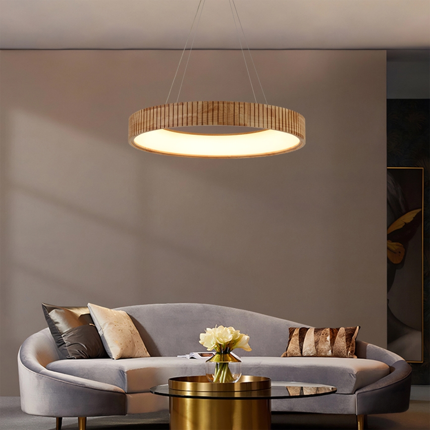Brilagi - Lámpara colgante LED suspendida por cable FALCON WOOD MODERN LED/40W/230V 3000/4000/6000K, diámetro 60 cm, acabado en madera