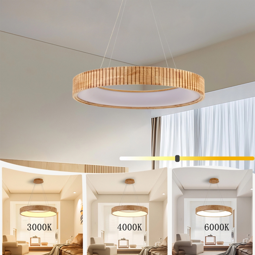 Brilagi - Lámpara colgante LED suspendida por cable FALCON WOOD MODERN LED/40W/230V 3000/4000/6000K, diámetro 60 cm, acabado en madera