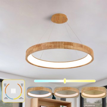 Brilagi - Lámpara colgante LED con cable FALCON WOOD MODERN LED/60W/230V 3000/4000/6000K Ø 80 cm madera