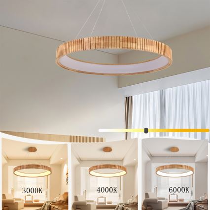 Brilagi - Lámpara colgante LED con cable FALCON WOOD MODERN LED/60W/230V 3000/4000/6000K Ø 80 cm madera