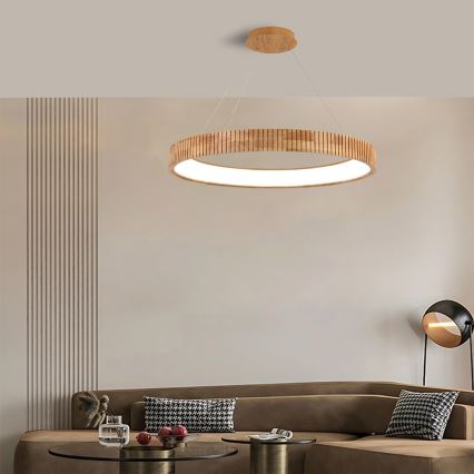 Brilagi - Lámpara colgante LED con cable FALCON WOOD MODERN LED/60W/230V 3000/4000/6000K Ø 80 cm madera