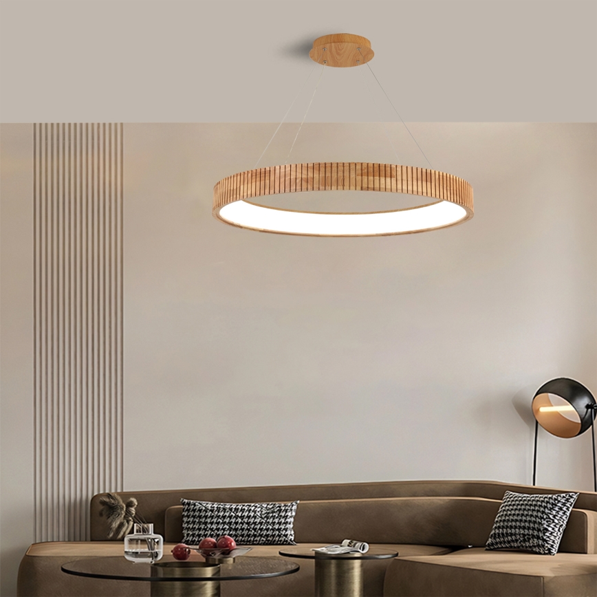 Brilagi - Lámpara colgante LED con cable FALCON WOOD MODERN LED/60W/230V 3000/4000/6000K Ø 80 cm madera