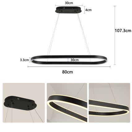 Brilagi - Lámpara colgante LED con cable PONDIE LED/43W/230V 80x30 cm negra